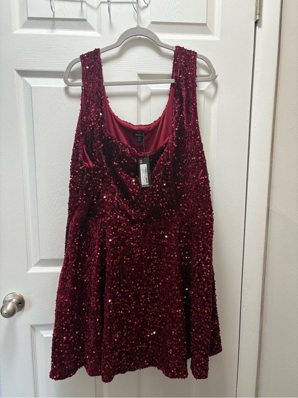 NWT Boohoo Sequin Velvet Sleeveless Dress - Deep Red